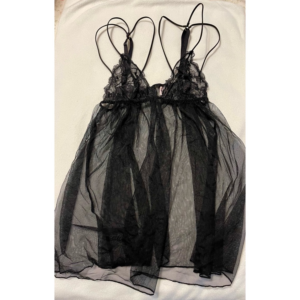 Black lace and sheer babydoll set